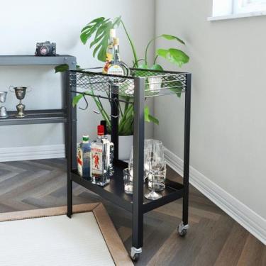 Imagem de Bar Carrinho em Aço 2 Prateleiras 3 Ganchos com Rodízios Guarujá - Pro