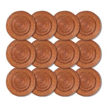 Imagem de Kit 12 Unidades Sousplat Redondo Marrom Rattan 32Cm Rafimex