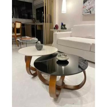 Imagem de Kit 2 Mesas Centro Base Cebola Com Tampo De Vidro Off Com Preto - JONI