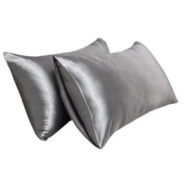 Imagem de Kit 02 Fronhas Cetim 70cm x 50cm Anti Frizz Prata - Tuca Casa