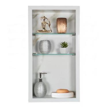 Imagem de Nicho Vertical de Embutir Prateleira Vidro - Porcelanato Borda de Alum