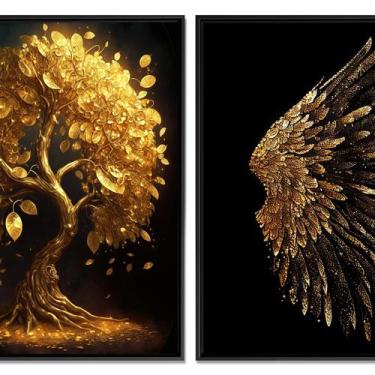 Imagem de Quadro Luxo Trio Árvore Da Vida Asas De Anjo Canvas 129x53cm - R&R Dec