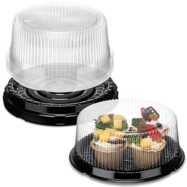 Imagem de Nuanchu 12 recipientes descartáveis para bolo de 20 cm com tampas, bandeja de servir de plástico, travessas transparentes com tampas transparentes, suporte de bolo descartável redondo para armazenar