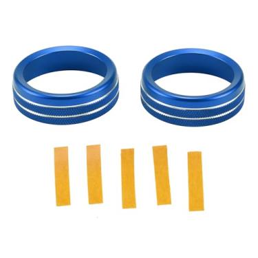 Imagem de Hihaha Anel de cobertura de botão de controle de volume de áudio de rádio de mídia para Ford para Mustang 15-21 / Acabamento interior de decalque/liga de alumínio elegante/2 peças azuis