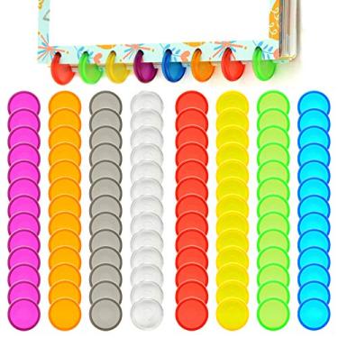 Imagem de 104 peças de mini discos de plástico para encadernação de livros, Haploon 8 cores discos de anel de encadernação discos de expansão buraco cogumelo anel de folha solta encadernação redonda mini disco fivela argola para cadernos DIY planejadores