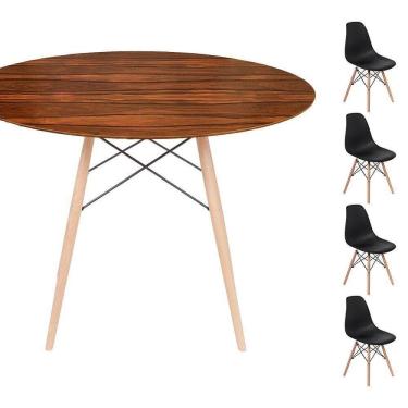 Imagem de Conjunto Mesa Eames Eiffel Dsw Redonda Pau Ferro 120cm + 4 Cadeiras Eames Dsw - Preta