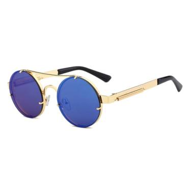 Imagem de JRLLFD Óculos de sol retrô steam punk masculino, óculos de sol redondos vermelhos para mulheres, óculos de sol vintage de metal, óculos de sol UV400, 3, tamanho único