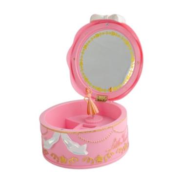 Imagem de YIJU Organizador de joias, caixa de música giratória para bailarina, presentes de aniversário com espelho, versátil para penteadeira, quarto, esposa, Rosa