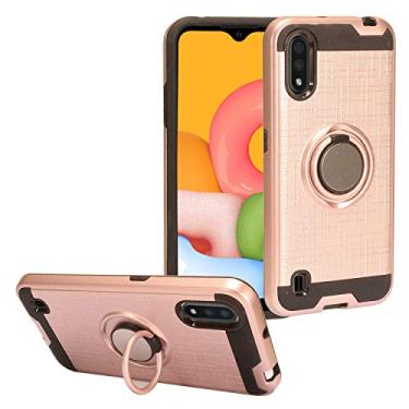 Imagem de CELZEN - Para Samsung Galaxy A01 SM-A015 - Capa de telefone híbrida com suporte de anel - RS2 ouro rosa