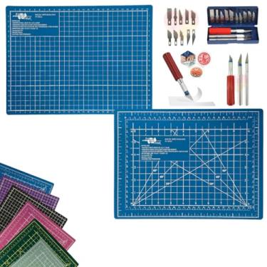 Imagem de Base de Corte A4 30cm x 22cm Dupla Face Multiuso AutoCura Estilete Precisão 13 Laminas Artesanato Patchwork Scrapbook (Azul)
