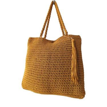 Imagem de Bolsa Crochê sacola de Fio Náutico bag Femenina Ombro praia (Mostarda)