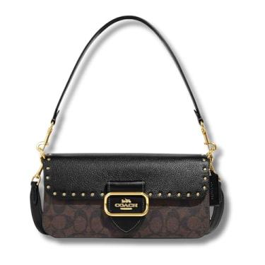 Imagem de Morgan Shoulder Bag - Bolsa de Ombro em couro legítimo - cor Colorblock Signature Canvas Brown