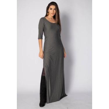 Imagem de Vestido Longo Malha Gola Canoa Manga 3/4 Mescla - Amazonia Vital