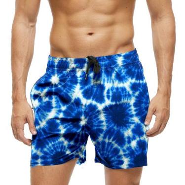 Imagem de Short Praia Shorts Banho Bermuda Verão Manchas Água Neon Azul 1589 - S