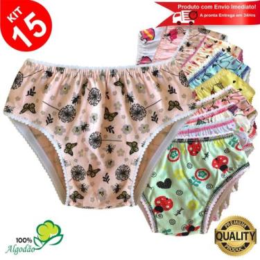 Imagem de Kit 15 Calcinhas Infantil Algodão Estampada Elástico Menina Revenda - 