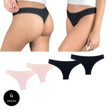 Imagem de Kit 4 Calcinhas Fio Dental Try Basics Algodão Cotton Básica Lisa Moda 