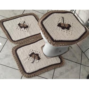 Imagem de Lindo jogo de banheiro de crochê com 3 peças modelo borboleta - tomazi