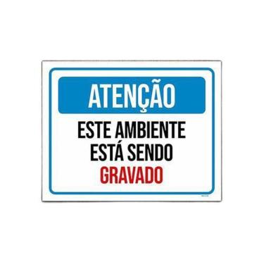 Imagem de Placa Sinalização - Atenção Ambiente Sendo Filmado 18X23