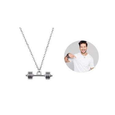 Imagem de Colar Halteres Peso De Mão Fitness Academia Prata - 3i, Prateado