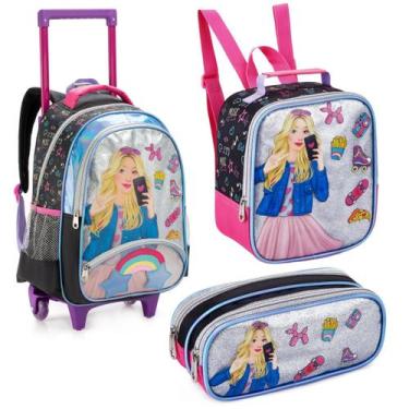 Imagem de Kit Escola Mochila + Lancheira Térmica + Estojo Meninas Personagem Fem