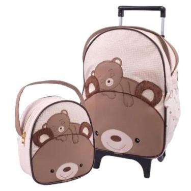 Imagem de Kit Mochila Feminino Masculino Infantil Carrinho Rodinha Com Lancheira