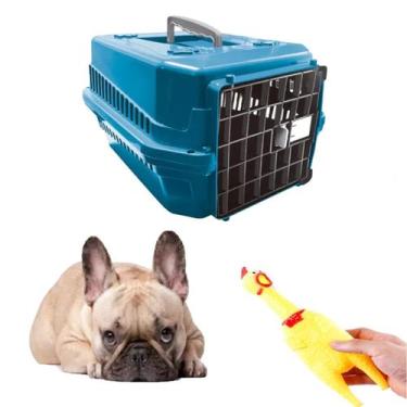 Imagem de Caixa Transporte Pet N2 Azul E Brinquedo Mordedor Galinha - MecPet