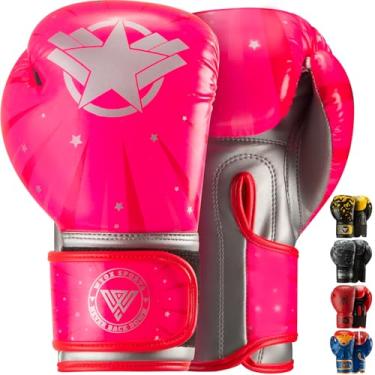 Imagem de WYOX luvas de boxe infantil | Luvas de pancada | Luvas de treinamento para meninos e meninas | Kickboxing, Muay Thai e MMA com alças de pulso para saco de pancadas (Estrela de Prata, 8 oz)