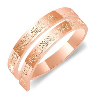 Imagem de Oneress Joias com tema islâmico exclusivo - Anel de escritura árabe, anel aberto de aço inoxidável ajustável religioso para homens e mulheres, presentes para aniversário e dia dos namorados YA4978,