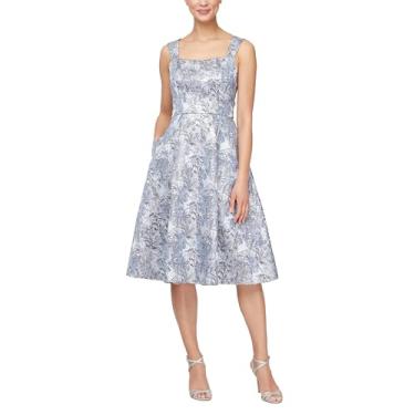 Imagem de Alex Evenings Vestido feminino curto sem mangas com bolsos, convidada de casamento, vestido para ocasiões especiais, Prateado multi, 44