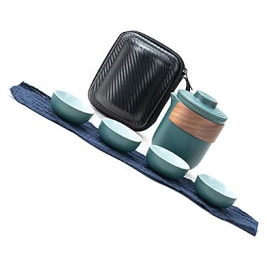 Imagem de Conjunto de chá Portátil para Acampamento Akozon | 1 Bule + 2 Xícaras + 4 Xícaras | Chaleira de Viagem Minimalista para Uso Ao Ar Livre | Leve e Compacto | Perfeito para