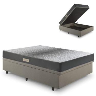 Imagem de Base Box Baú 138x188 Linho Bege com Colchão Dual Firm Espuma Ecoflex