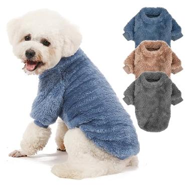 Imagem de Kyaringtso Suéter para cachorro, pacote com 3 suéteres para cães pequenos, roupas para cães pequenos menina menino, suéter de filhote ultra macio e quente casaco de cachorro para inverno e Natal (Médio, azul + café claro + cinza escuro)