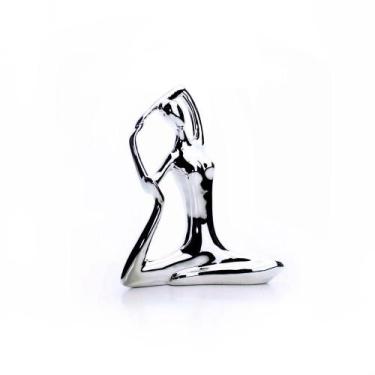 Imagem de Escultura Yoga Prata Em Porcelana Pose Pombo Real 20x16cm - DROSSI