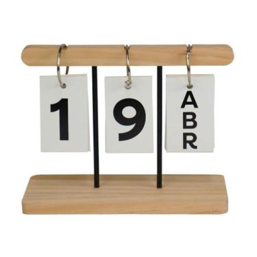 Imagem de Calendário de Mesa Decorativo em Madeira, Base Dupla com Plaquinhas Removíveis, Design Moderno