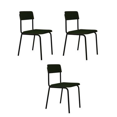 Imagem de Conjunto 3 Cadeiras Estofadas Fixa Empilhável Fit Verde Musgo City / Preto Fosco