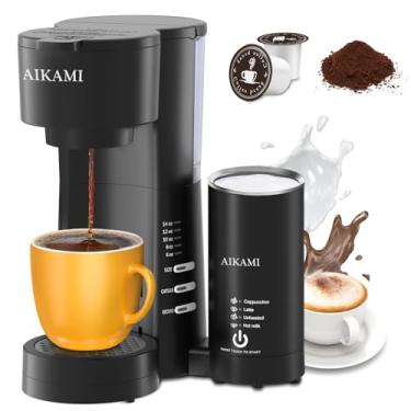 Imagem de AIKAMI Cafeteira De Dose Única Para K Cup E Café Moído Com Espumador De Leite, Tamanhos De Infusão De 6 A 14 Oz, Máquina De Café Com Desligamento Automático E Reservatório De Água