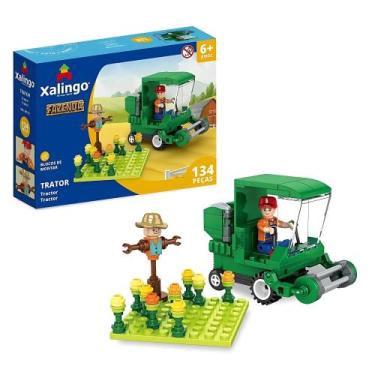 Imagem de Brinquedo Infantil Bloco de Montar Fazenda Trator 134 Peças Xalingo - 