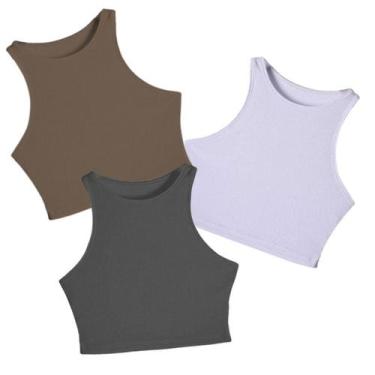 Imagem de Kit com 3 Cropped Regata Feminino Casual Confortável Slim Fitness, Bra