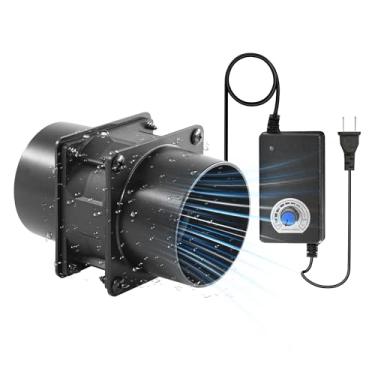 Imagem de AMCHIXIN Ventilador de duto de exaustão pequeno de 8 cm 12 V CC com controle de velocidade e 2 pacotes de flanges de duto quadrado a redondo de 7,6 cm para extrator de fumaça de solda, gravador a