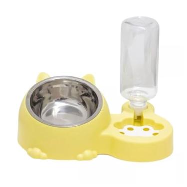 Imagem de Comedouro e Bebedouro Duplo Automático Para Cachorro E Gato Pets (Amarelo)