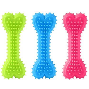 Imagem de Huraoerrrr Pacote com 3 brinquedos para dentição de cães Brinquedos de borracha resistente a mordidas em forma osso, escova dentes para cães 10 cm pequenos e médios