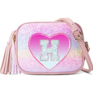 Imagem de OYLOLA Presentes de aniversário para meninas, inicial, bolsa infantil, bolsas infantis, presentes para meninas, bolsas de coração para meninas, Colorido, H