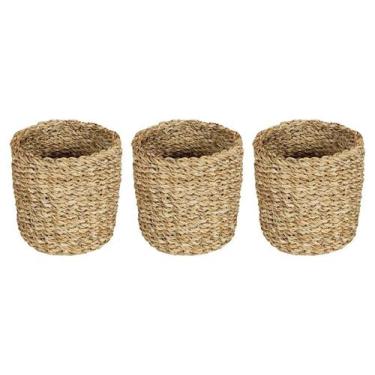 Imagem de Trio De Cestos Redondos Cachepots Organizadores Em Fibra Natural Tranç