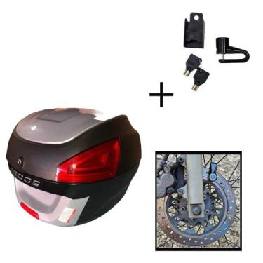 Imagem de Baú Bauleto 29l Awa + Cadeado Trava Disco Moto Antifurto, Prata
