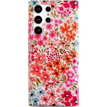 Imagem de Qokey Capa para Galaxy S24 Ultra 5G 17.3 cm, linda estampa de flores claras para meninas e mulheres capa de telefone macia leve slim fit TPU à prova de choque, rosa jardim floral