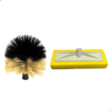 Imagem de Kit com Vassoura Limpa Teto e Rodo Espuma Passa Cera Rosca Universal -