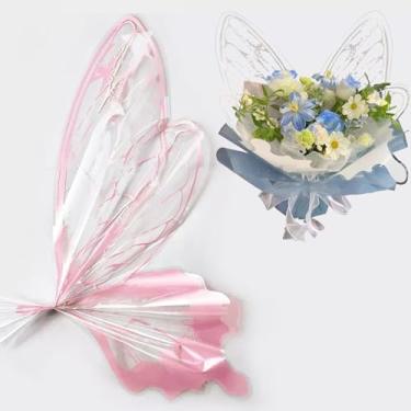 Imagem de LLBWKC 20 conjuntos de papel de embrulho de flores de borboleta, papel de embrulho impermeável para buquê de flores de borboleta, envoltórios florais transparentes OPP para suprimentos de florista,