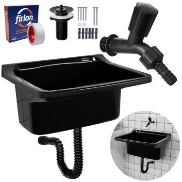 Imagem de Tanque Plástico 22L Lavanderia Preto + Sifão Universal