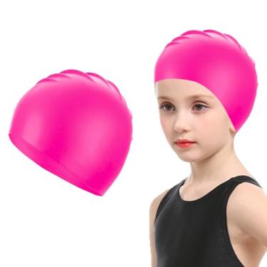 Imagem de Doovid Touca de natação infantil para meninos e meninas, bonés de natação de silicone à prova d'água para idades de 3 a 8 anos, vermelho rosa, tamanho único