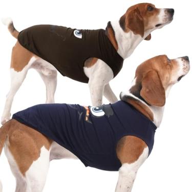 Imagem de IECOii Camiseta para cães grandes, roupas de verão para cães grandes, meninas, meninos, respirável, leve, sem mangas, camiseta para cães Beagle, Boston Terrier, pacote com 2, azul marinho + marrom, GG